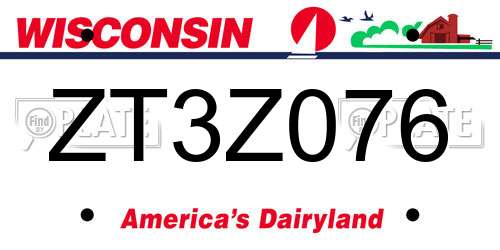 ZT3Z076 Wisconsin License Plate