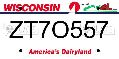 ZT7O557 Wisconsin License Plate