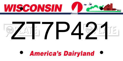 ZT7P421 Wisconsin License Plate