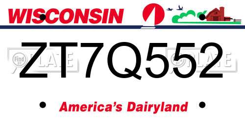 ZT7Q552 Wisconsin License Plate