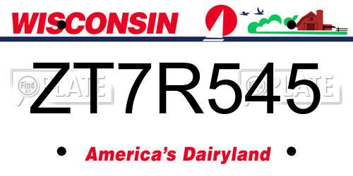 ZT7R545 Wisconsin License Plate