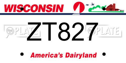 ZT827 Wisconsin License Plate