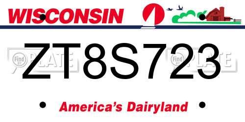 ZT8S723 Wisconsin License Plate