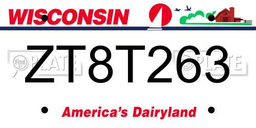 ZT8T263 Wisconsin License Plate