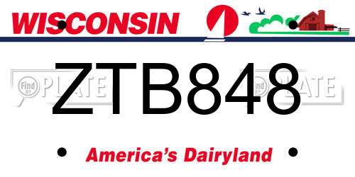 ZTB848 Wisconsin License Plate