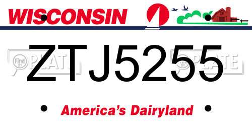 ZTJ5255 Wisconsin License Plate