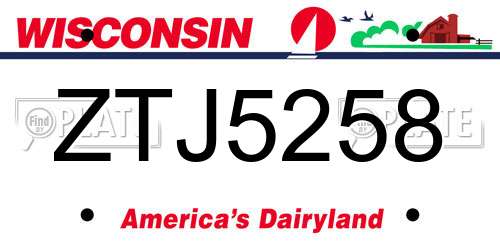 ZTJ5258 Wisconsin License Plate