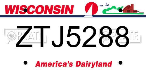 ZTJ5288 Wisconsin License Plate