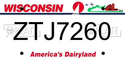 ZTJ7260 Wisconsin License Plate