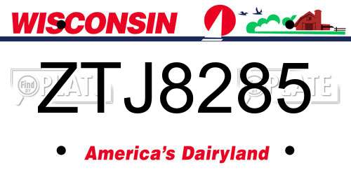 ZTJ8285 Wisconsin License Plate