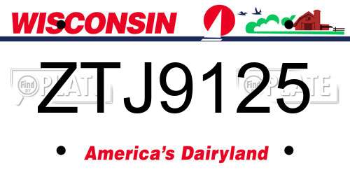 ZTJ9125 Wisconsin License Plate