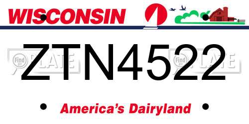 ZTN4522 Wisconsin License Plate