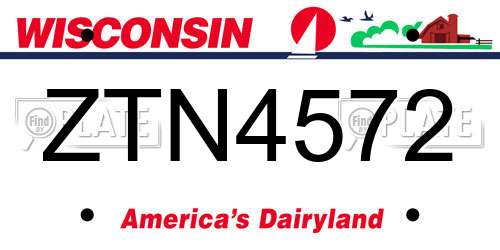ZTN4572 Wisconsin License Plate