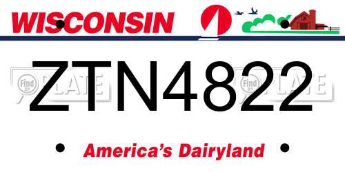 ZTN4822 Wisconsin License Plate