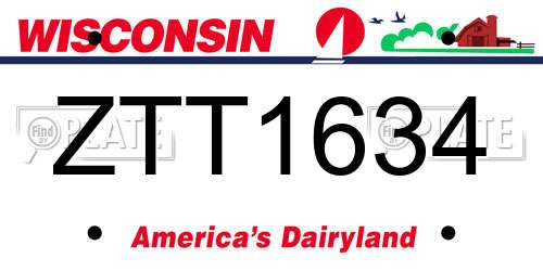 ZTT1634 Wisconsin License Plate