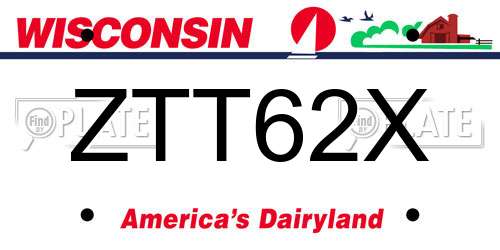 ZTT62X Wisconsin License Plate