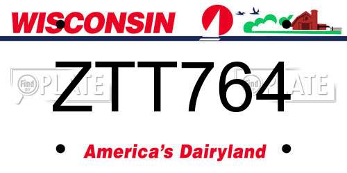 ZTT764 Wisconsin License Plate
