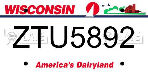 ZTU5892 Wisconsin License Plate