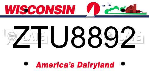 ZTU8892 Wisconsin License Plate