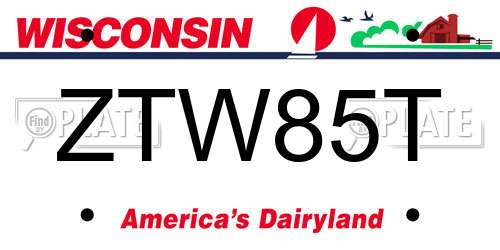 ZTW85T Wisconsin License Plate