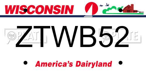 ZTWB52 Wisconsin License Plate