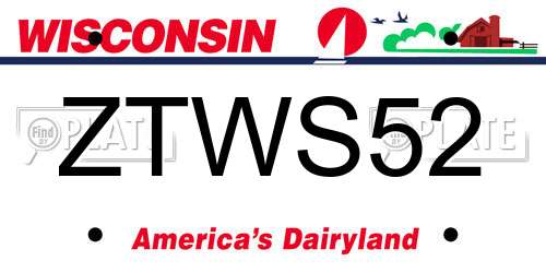 ZTWS52 Wisconsin License Plate