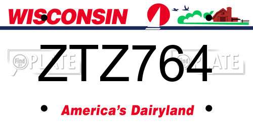 ZTZ764 Wisconsin License Plate