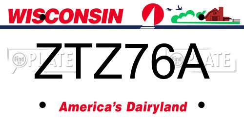 ZTZ76A Wisconsin License Plate