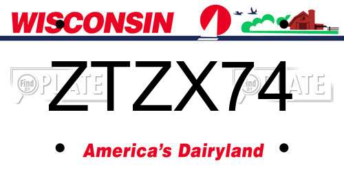 ZTZX74 Wisconsin License Plate
