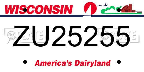 ZU25255 Wisconsin License Plate