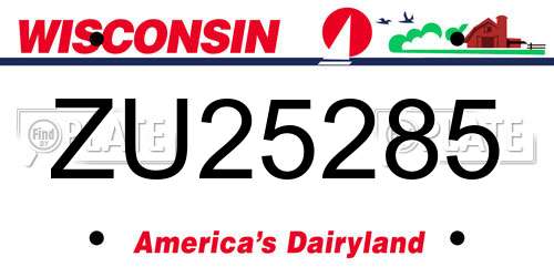 ZU25285 Wisconsin License Plate