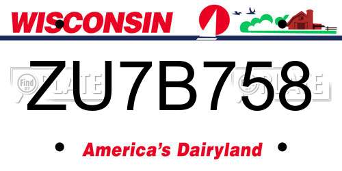 ZU7B758 Wisconsin License Plate