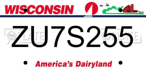 ZU7S255 Wisconsin License Plate