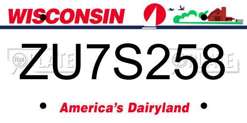 ZU7S258 Wisconsin License Plate