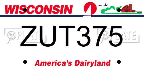 ZUT375 Wisconsin License Plate