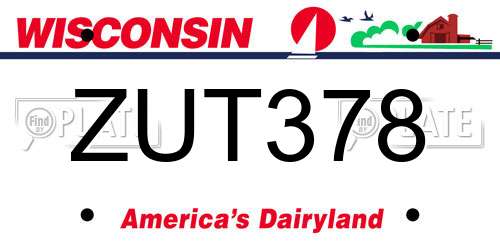 ZUT378 Wisconsin License Plate