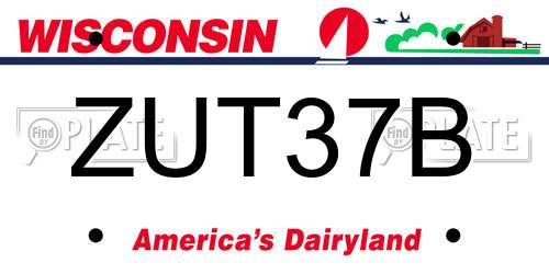 ZUT37B Wisconsin License Plate