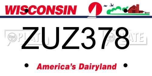 ZUZ378 Wisconsin License Plate