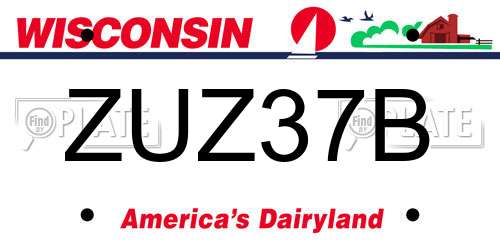 ZUZ37B Wisconsin License Plate