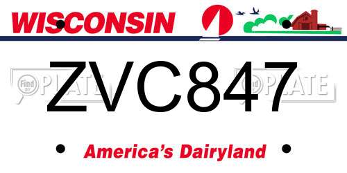 ZVC847 Wisconsin License Plate