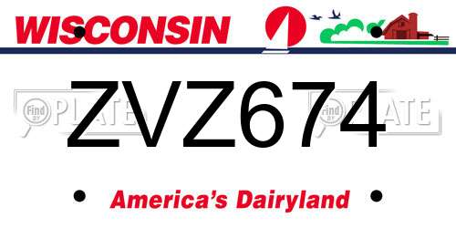 ZVZ674 Wisconsin License Plate