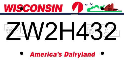 ZW2H432 Wisconsin License Plate