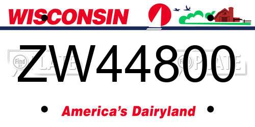 ZW44800 Wisconsin License Plate