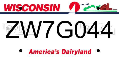 ZW7G044 Wisconsin License Plate
