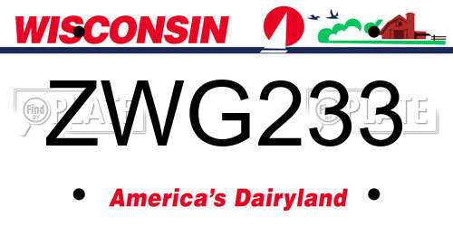 ZWG233 Wisconsin License Plate