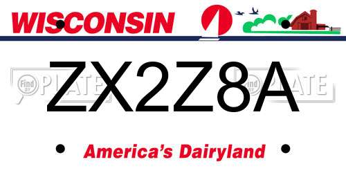 ZX2Z8A Wisconsin License Plate
