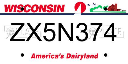 ZX5N374 Wisconsin License Plate