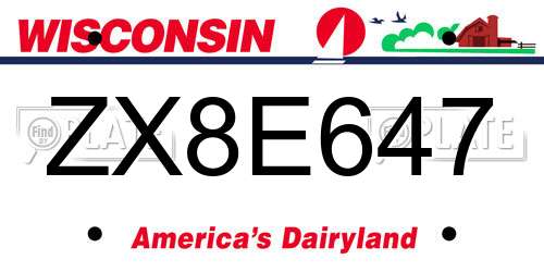 ZX8E647 Wisconsin License Plate