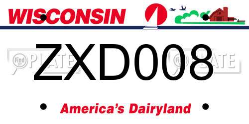ZXD008 Wisconsin License Plate