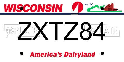 ZXTZ84 Wisconsin License Plate